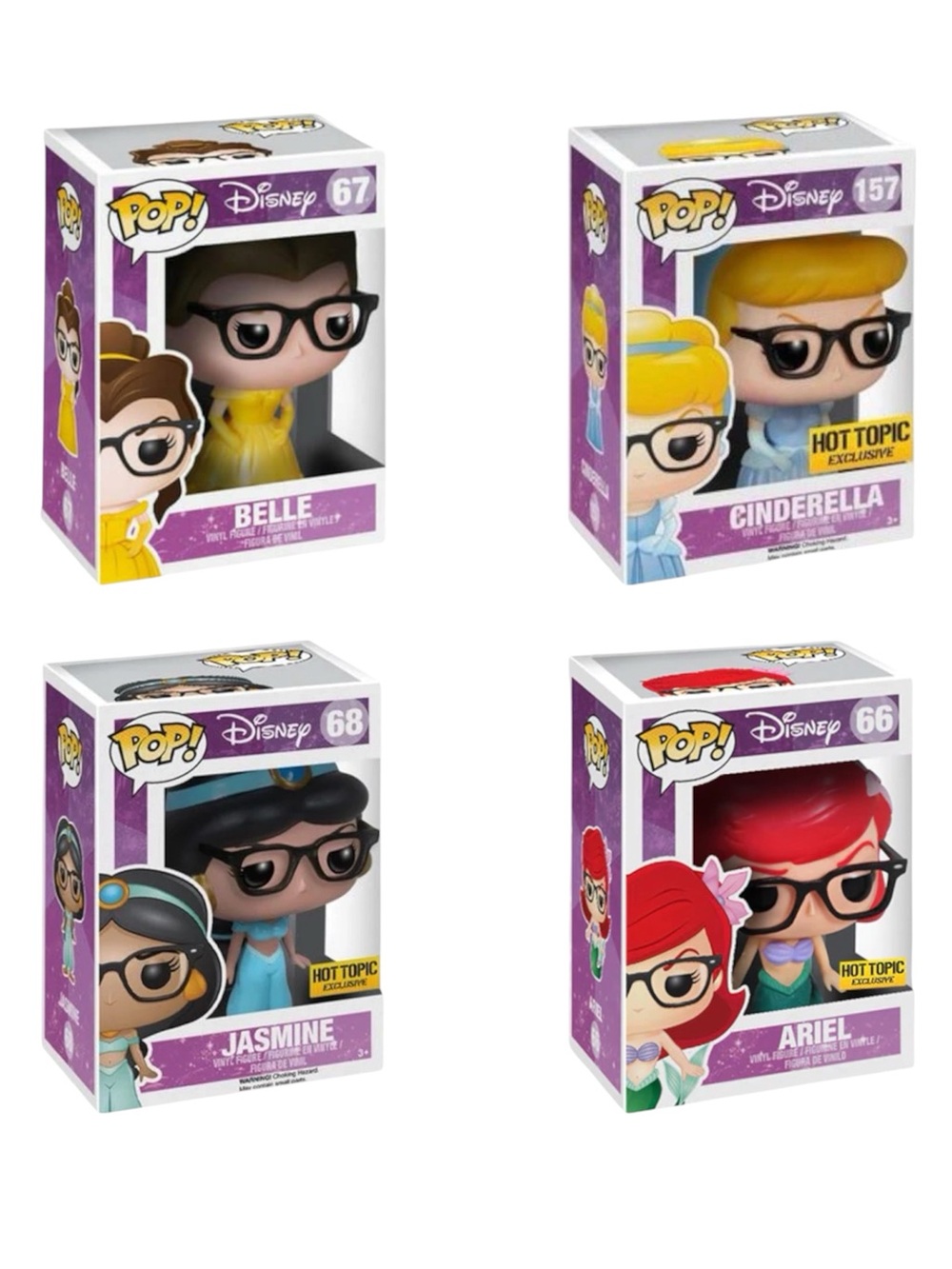 VAULTED FUNKO POP! HOT TOPIC EXCLUSIVE HIPSTER DISNEY PRINCESSES X4 - BNIB